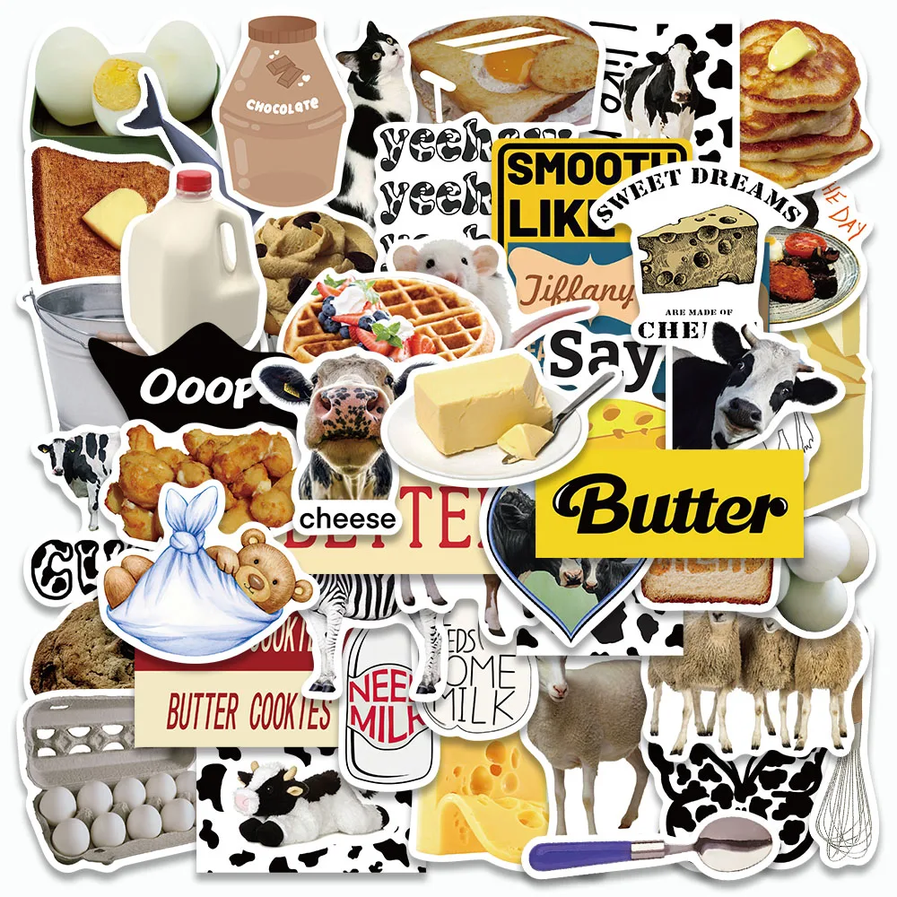 

50PCS Cute Cream Butter Sticker INS Retro Style Decals Dessert For Scrapbook Stationery Guitar Laptop Book Kids Graffiti Sticker