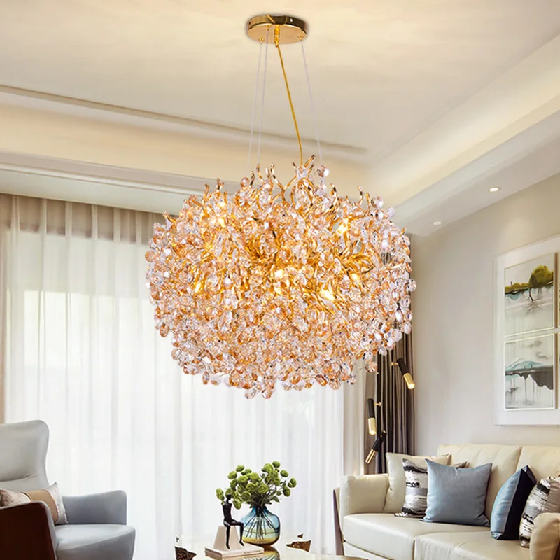 

Nordic Modern Luxury LED Crystal Chandelier Golden Round/Long Pendant Light Home Decoration Living Room Suspension Luminaries