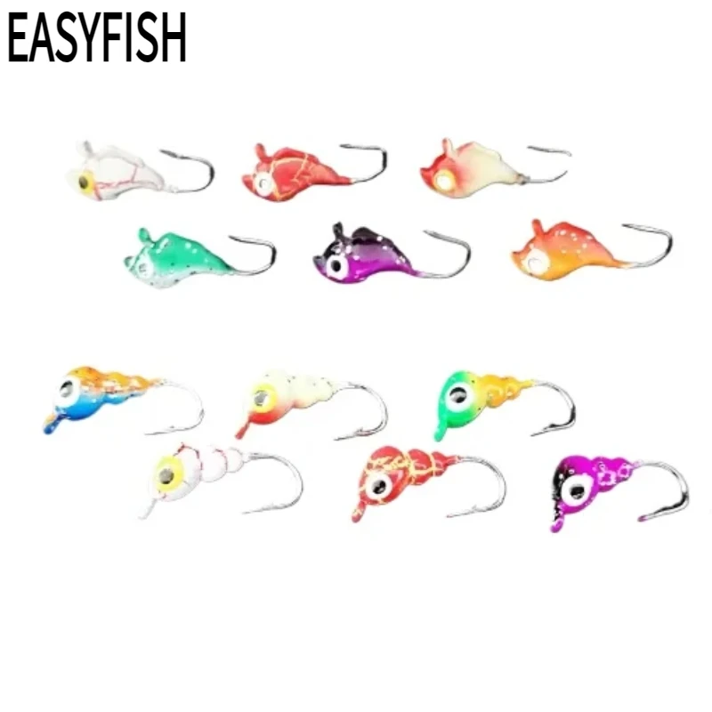 EASYFISH Goture 18Pcs/box Winter Fishing Lure Set Ant Dolphin Ladybug Shaped Ice Fishing Jigs for Perch Pike Mini Bait