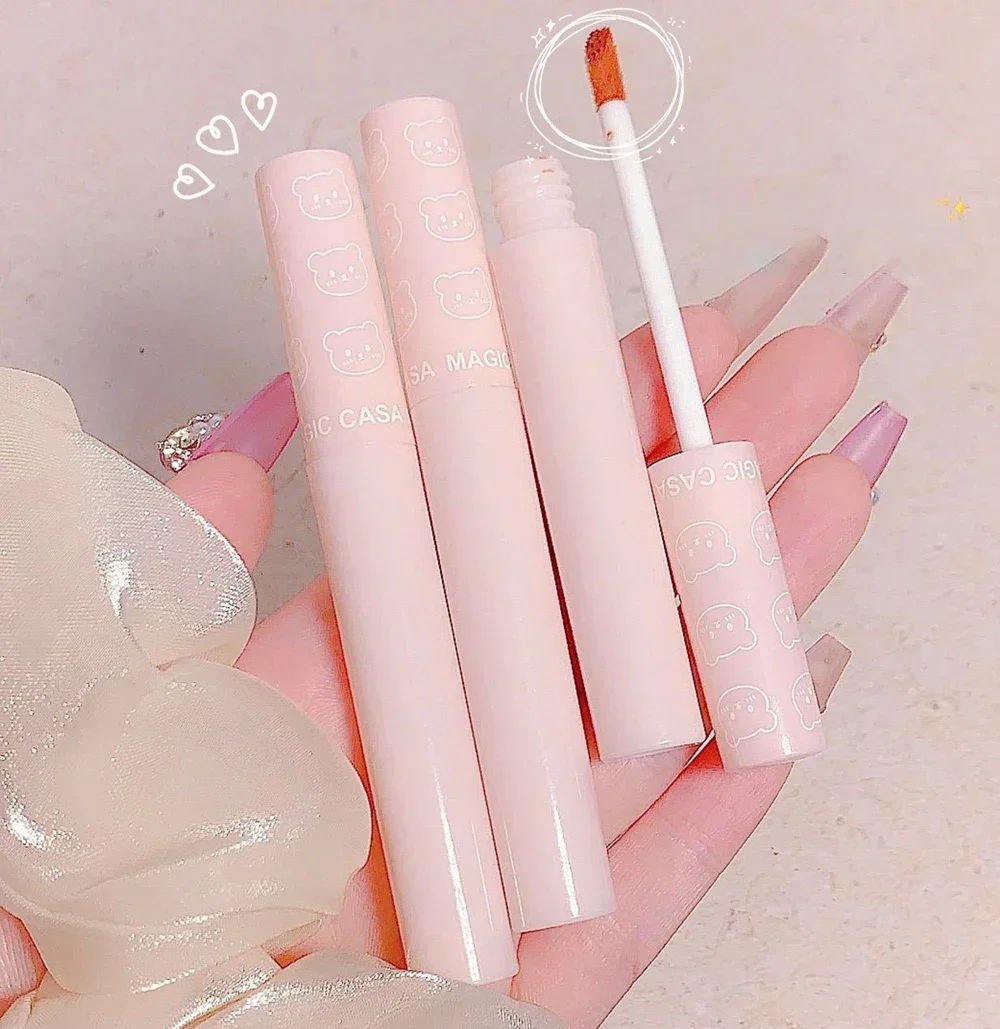 Water Mirror Lipstick Kit Moisturizing Lasting Non-stick Cup Lip Glaze Bubble Bear Liquid Lipsticks Women Lip Korean Makeup Sets