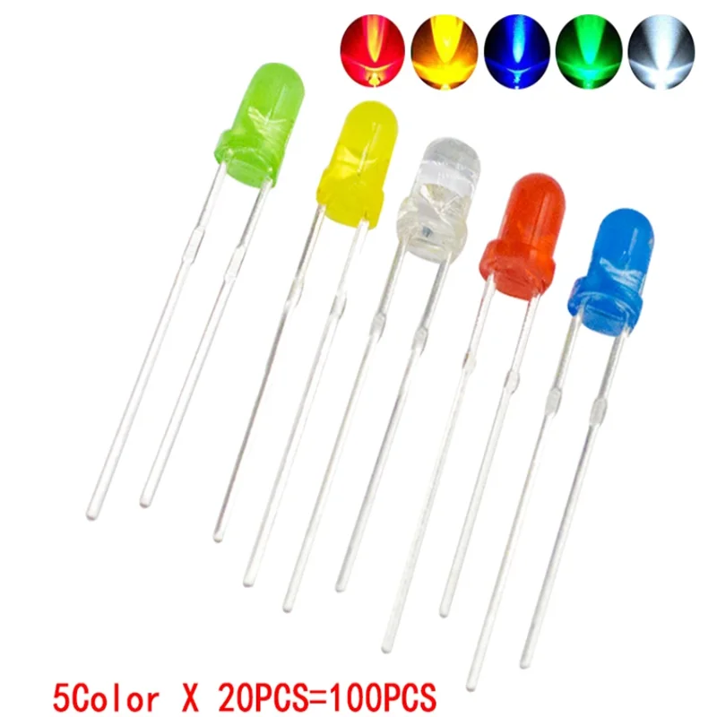 F3 Ultra Bright 3MM Round Water Clear Green/Yellow/Blue/White/Red LED Light Lamp Emitting Diode Dides Kit