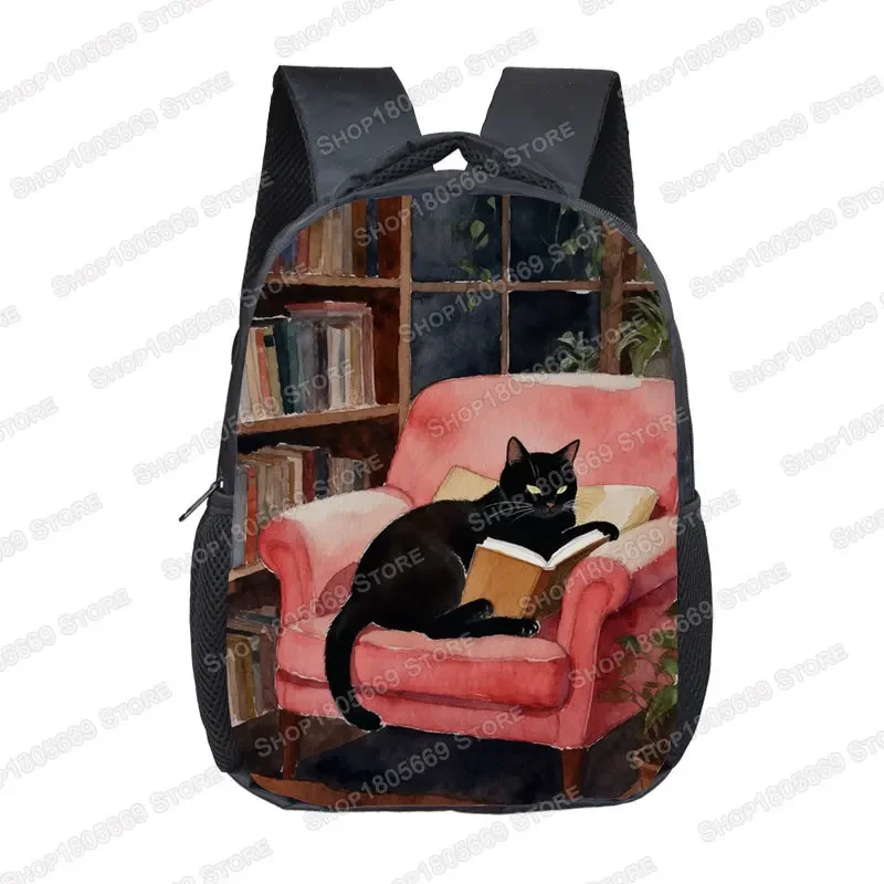 12 Inch Cat Book Reading Painting Kids Backpack for Toddler 2-4 Years Cute Animal Kindergarten School Bag Children Rucksack Gift