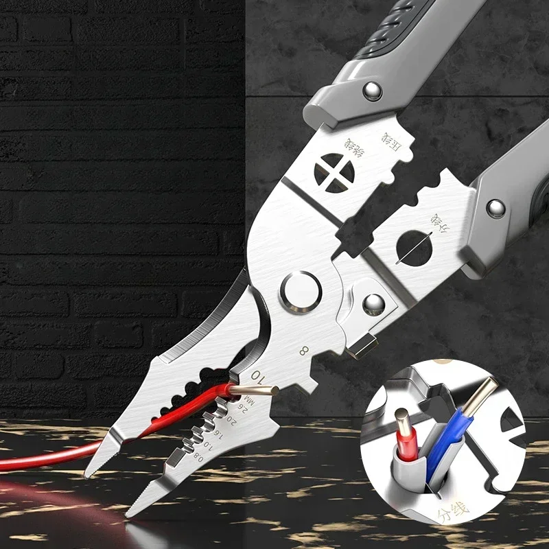 다기능 와이어 스트리퍼 전기 기사 압착 와이어 스트리핑 펜치 하드웨어 도구 범용 와이어 커팅 펜치 Мультитул