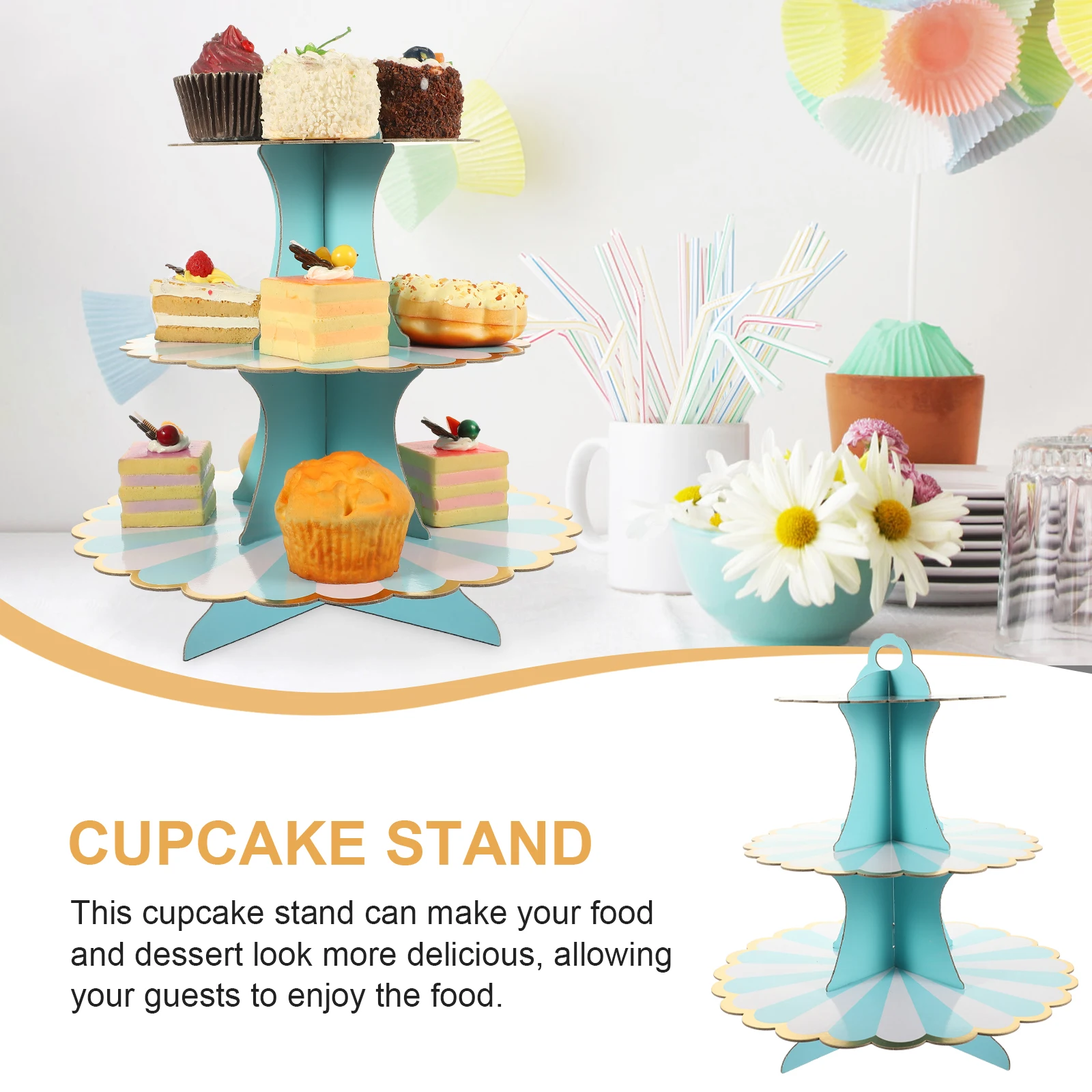 

2pcs Lovely Cake Stand Multi-Layer Dessert Display Holder 3-Tier Cupcake Tower Stable Lightweight Reusable Serving Tray For