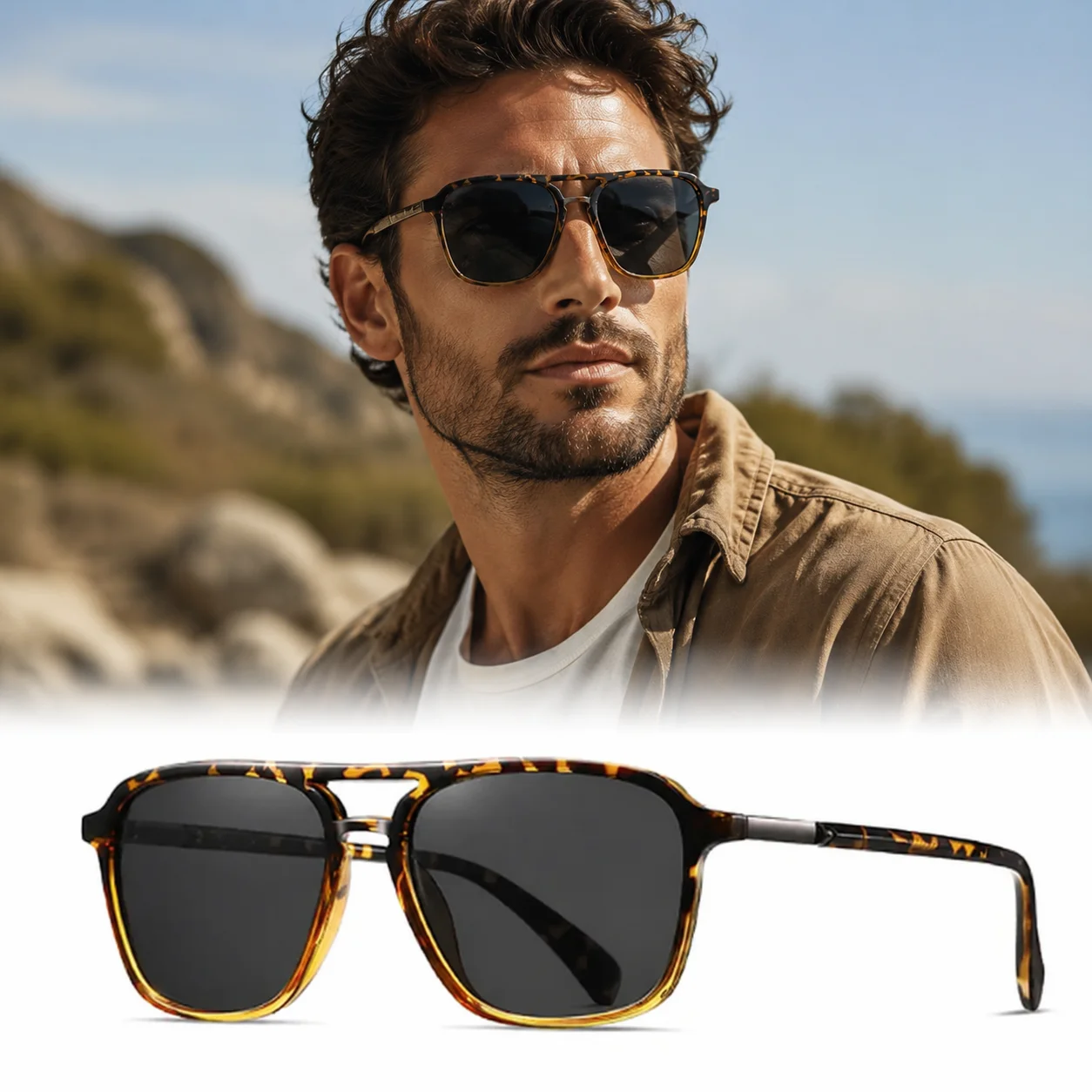 

Aviator Polarized Sunglasses Men Double Bridge UV400 Driving Sun Glasses HD Outdoor Shades Women
