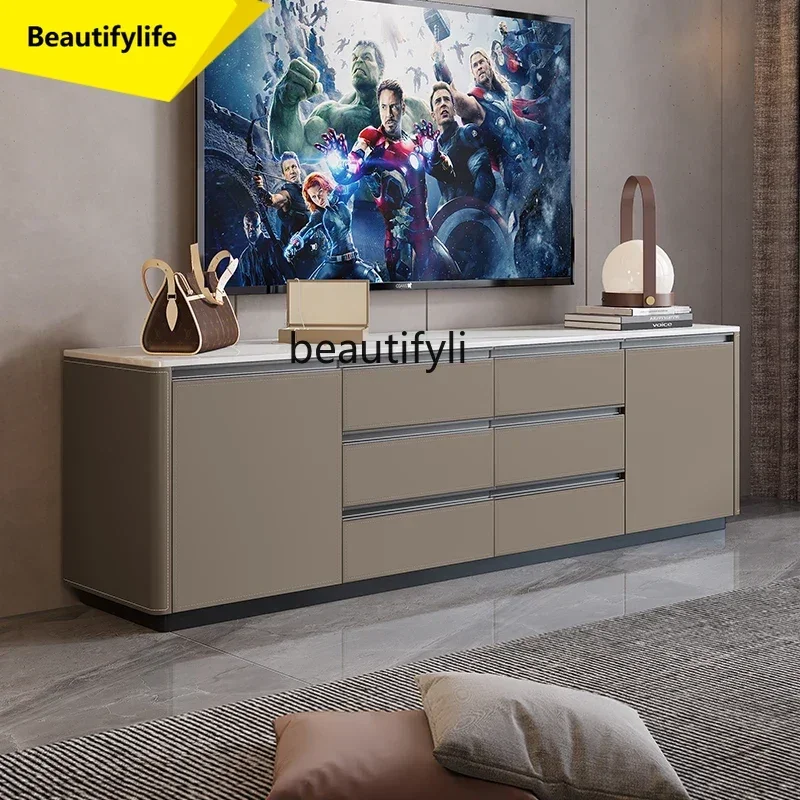 Q181  High saddle leather TV cabinet Modern living room wall floor cabinet Solid wood rock panel TV cabinet