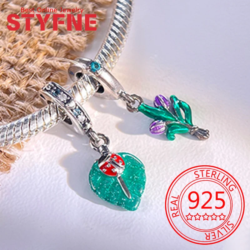 

925 Sterling Silver Tulip Green Leaf Charm Beads Fit Bracelet Necklace Accessories Beads Jewelry Making Fine Jewelry Gifts