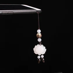 Jade Lotus Keychain Fashion Chalcedony Agate Cute Car Accessories Phone Charm Keychains Bag Charm Women key holder Charms