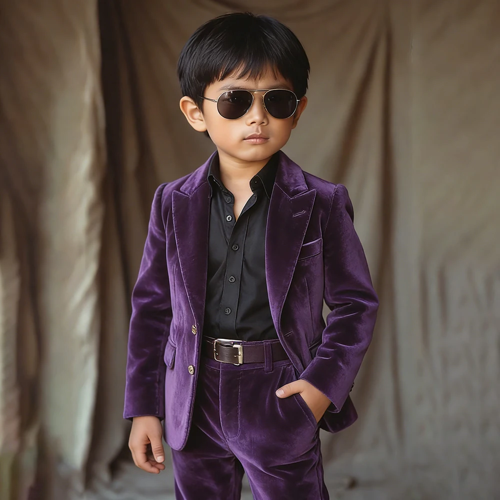 

Фиолетовые бархатные костюмы для мальчиков, пальто на подкладке высокого качества с подкладкой и подплечниками, высококачественная куртка-брюки из двух предметов, роскошные свадебные наряды