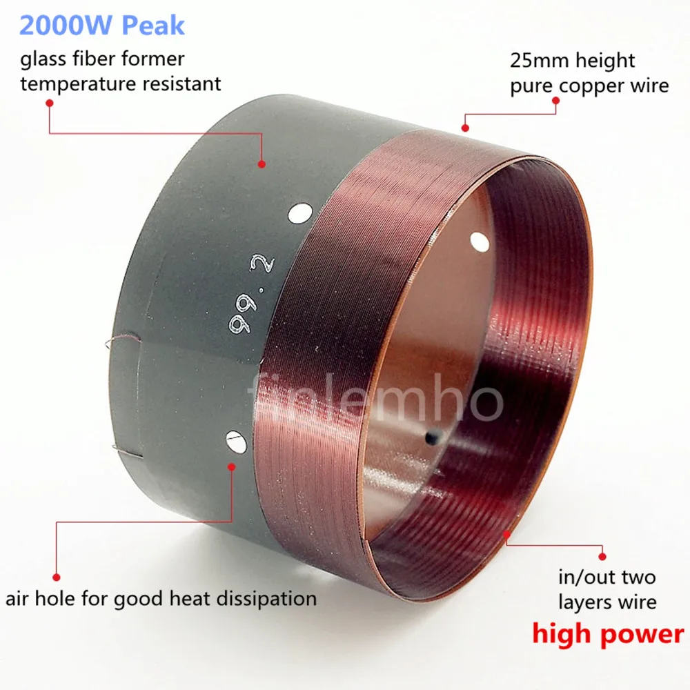 99.2mm DJ Speaker Woofer Voice Coil 1400/2000W Peak Bass Subwoofer Repair Parts With Copper Wire Glass Fiber Former