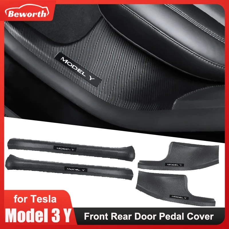 

Front Rear Door Sill Protector Cover For Tesla Model Y Carbon Pedal Guards Inner Strip Anti Kick Pads Protection Parts ModelY