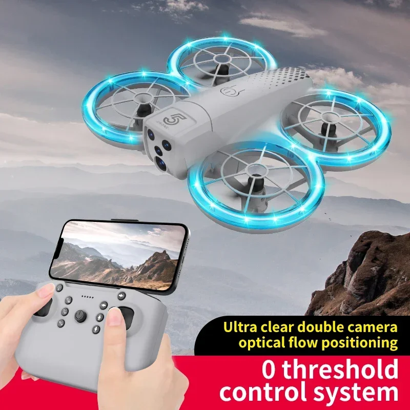 Rc Drone with Hd Dual Camera Wifi Uav Fpv Optical Flow Quadcopter Headless Mode with Light Gravity Sensing Rc Aircraft Toys Gift