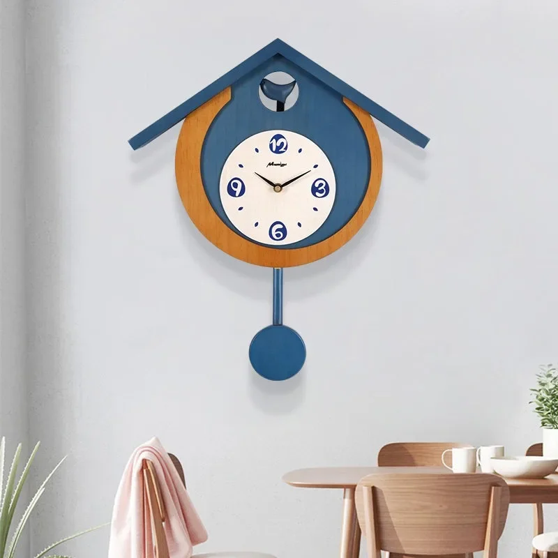 Solid Wood Wall Clock Creative Aesthetic Bird Design Wall Clocks Modern Home Minimalist Luxury Silent Clock Living Room Decor
