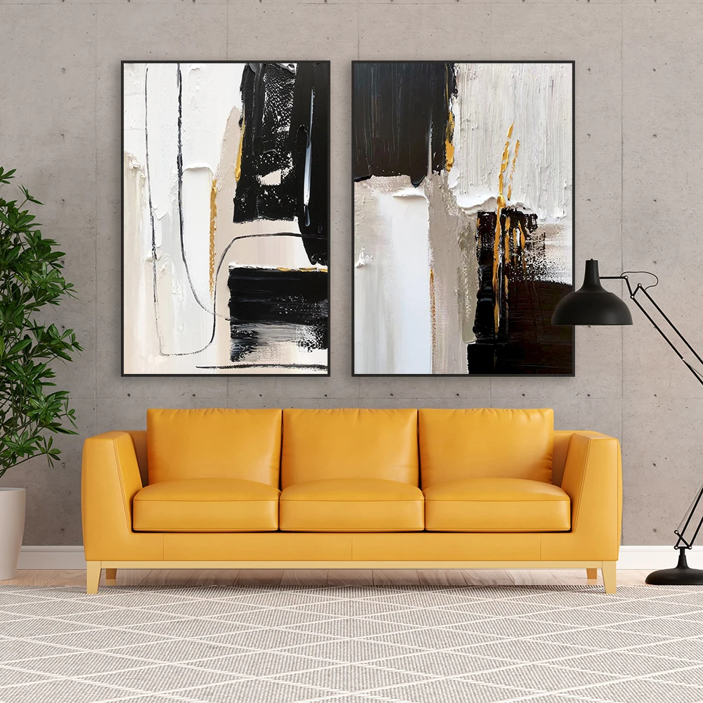 Fashion Beige and Black Abstract Wall Art Poster Nordic Large Textured Prints Canvas Painting Gold Art Home Living Room Decor