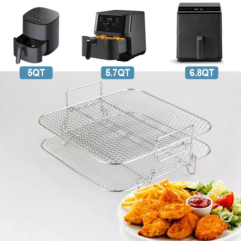 Air Fryer Rack Square Racks Two Layers Racks Stainless Steel Dehydrator Accessories Rack,Air Multi-Layer Fryer 4.2-5.8QT