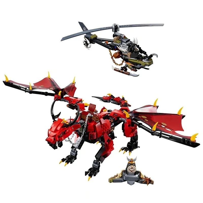 Cretive The Red Flame Dragon Building Blocks Helicopter Aeroplan Compatible 70653 Assembling Bricks With Figure Toy kid Boy Gift