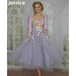 Jessica Lavender 3D Flowers Prom Dress Tulle Bow Evening Dresses Vestidos De Fiesta Formal Occasions Fairy Birthday Party Dress