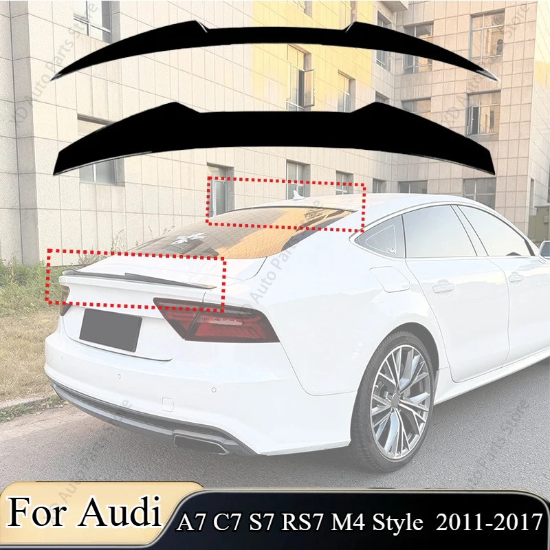 

Rear Roof Trunk Spoiler For 2011-2017 Audi A7 C7 S7 RS7 M4 Style Wing Air Deflector Dam Tail Tuning Gloss Black Car Accessories