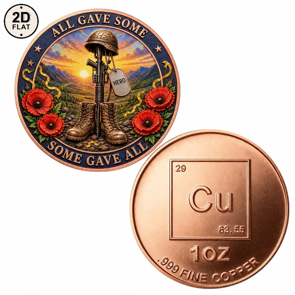 1pc All Gave Some Some Gave All Veteran 1oz .999 Fine Copper Challenge Coin Fallen Soldier Hero Commemorative Coin Honor Gift