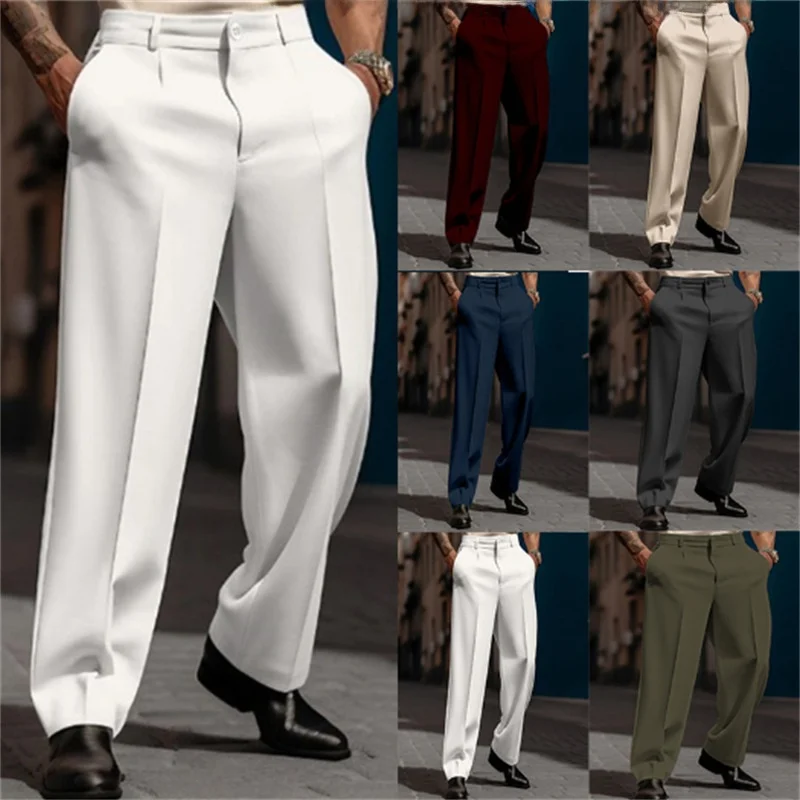 

Casual Straight Leg Men's Pants Wedding Photo Studio Large Size Cotton Linen Drawstring Long Trousers for Young Men