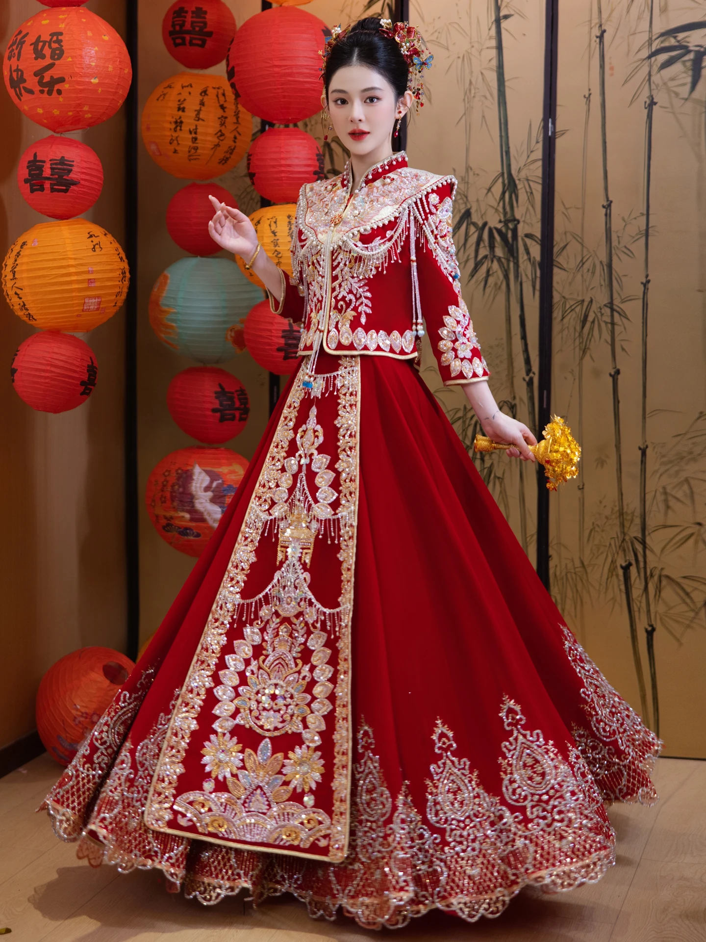 

Китайский костюм Xiuhe, свадебная одежда, новая свадебная элитная одежда для тостов, платье с изображением часов и халатов