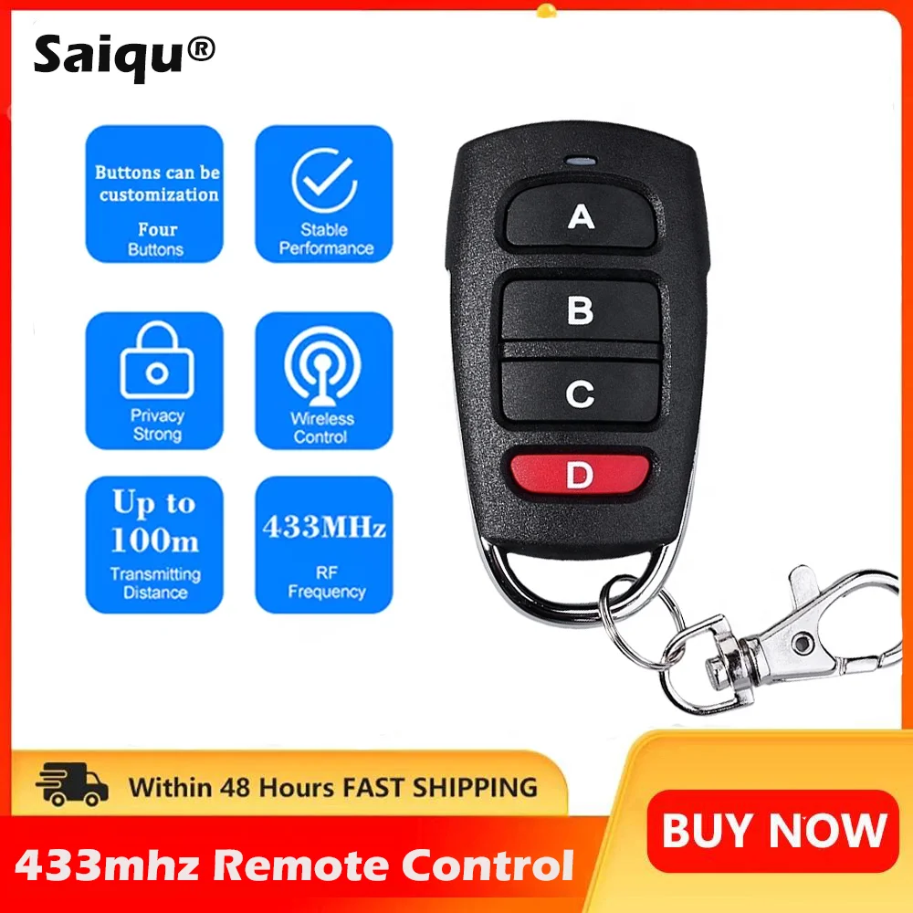 Garage Remote Control Self-Copying Fixed Learning Code Remote Control 433MHZ Command ABCD Buttons Handheld Transmitter Garage