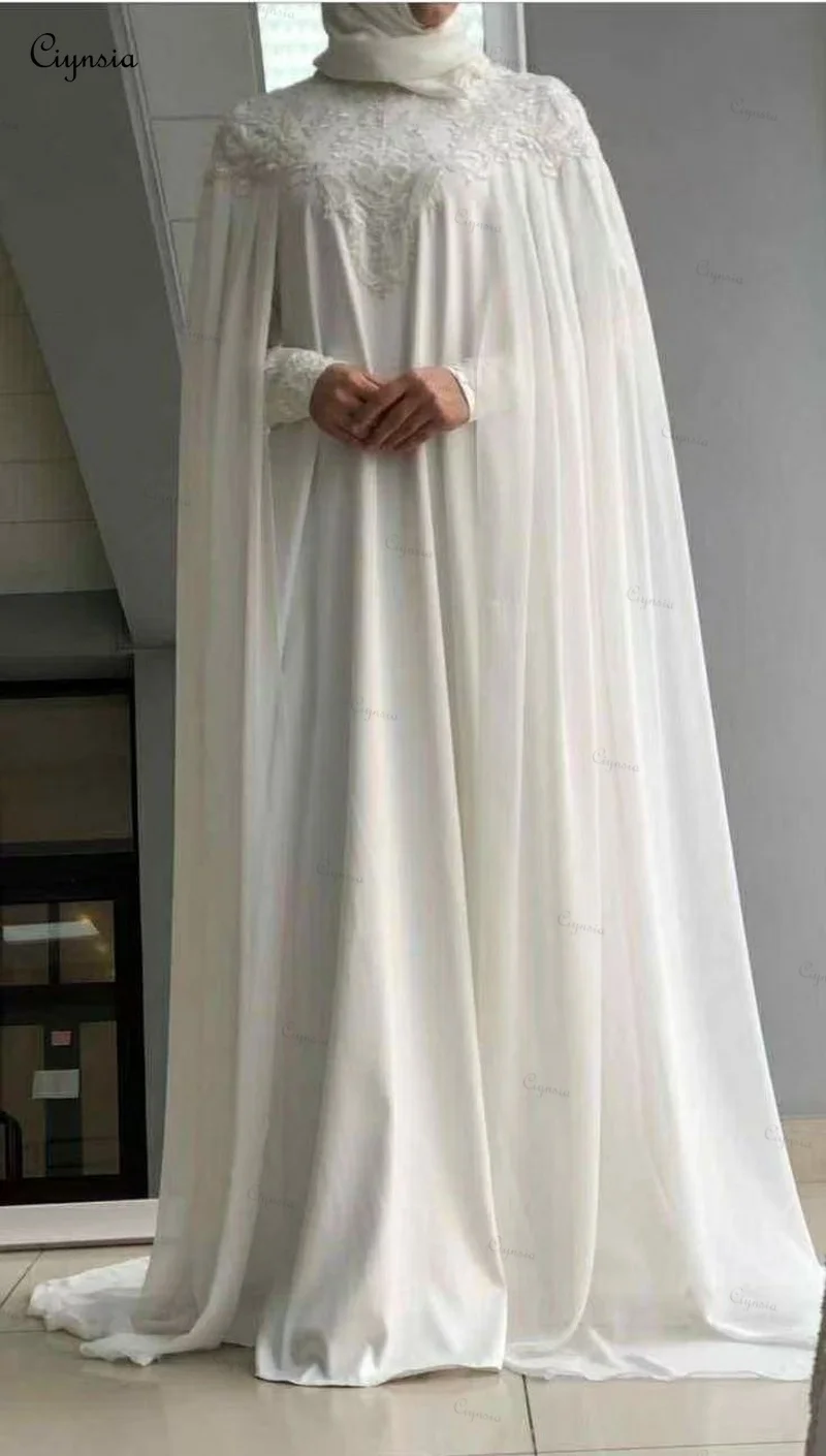 Ciynsia Customized Muslim Dubai Bridal Gown Chiffon Full Sleeves Hijab Wedding Dresses with Appliques Robe De Mariée 2026 New