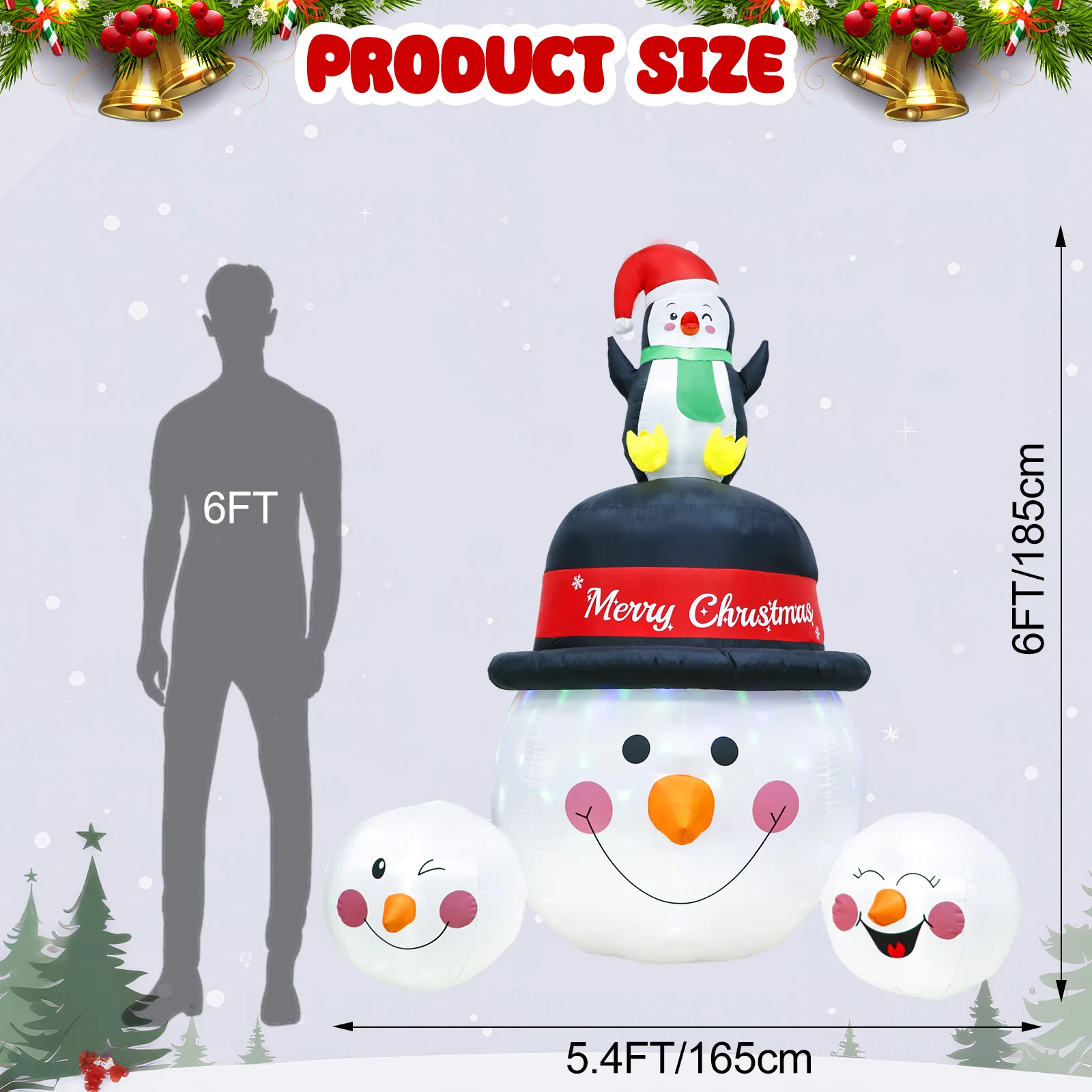 6FT Inflatable Snowman and Penguin Christmas Blow Up Yard Decoration with Twinkling Colorful LED Lights for Yard Christmas Decor