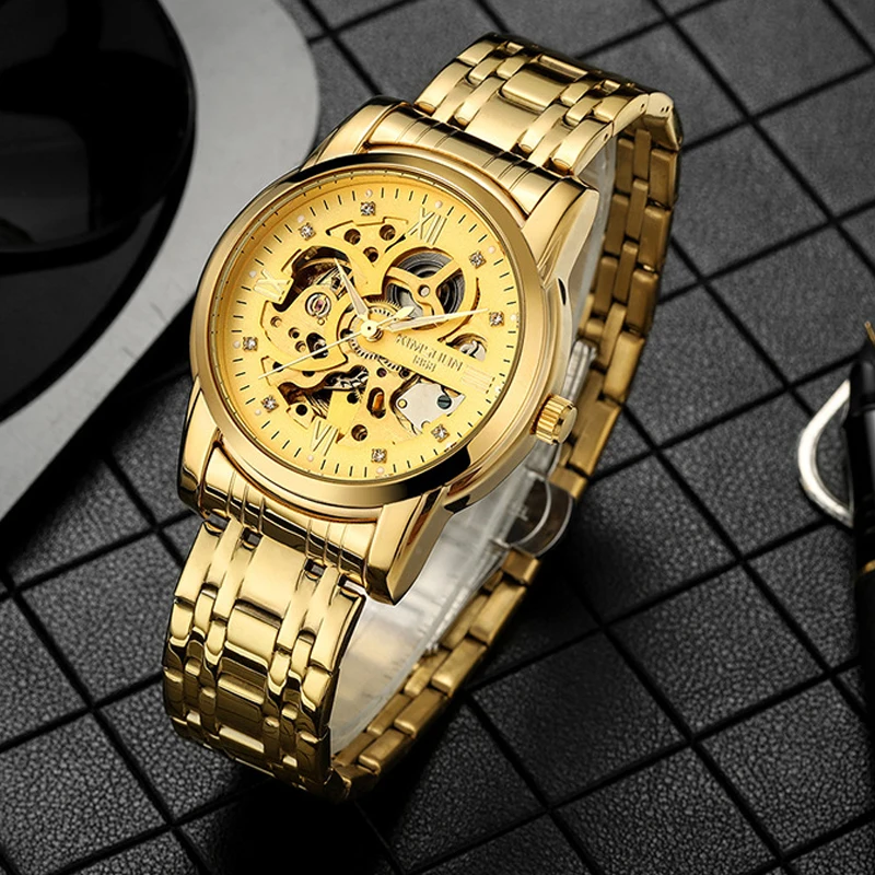 

Automatic Mechanical Watch for Men Luxury Gold Military Business Watches Hollow Unique Wristwatch Male Clock Relogio Masculino