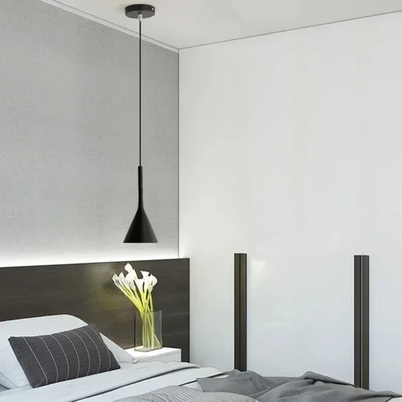 

Modern Black White LED Pendant Light E27 for Kitchen Bedroom Dining Room Hanging Lampshade Chandelier Home Lighting