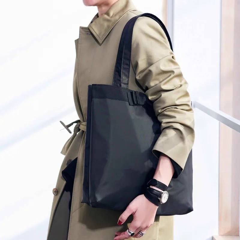 

Large Capaci Waterproof Bla Tote Bag Handbag op Bag with Knot Book Bag Nylon Material Briti Sle Youth...