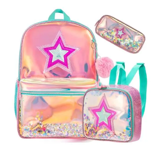 School Backpack and Lunch-Bag Set for Girls Preschool Elementary Bookbags for girl 3 in 1 School Bag with Lunch Bag Pencil Case