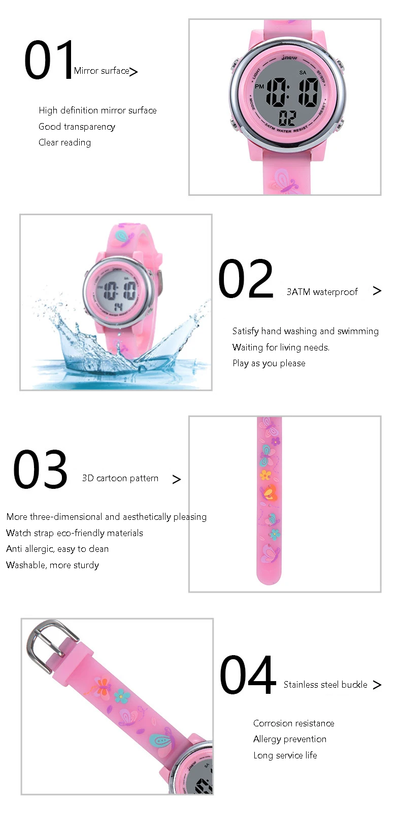 UTHAI C12 Children's Watch Student Multi Functional Sports Kids Girl Cute Cartoon Waterproof Alarm Clock LED Electronic Watches