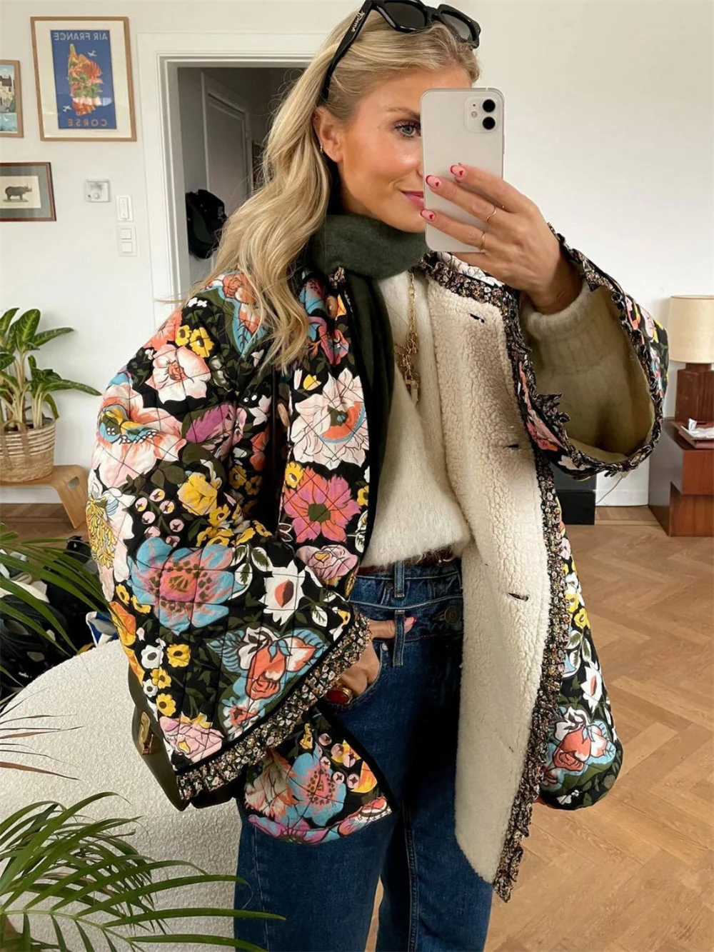 Cappotto impiombato con stampa floreale Vintage da donna autunno inverno moda manica lunga spessa giacca di cotone caldo elegante capispalla da donna