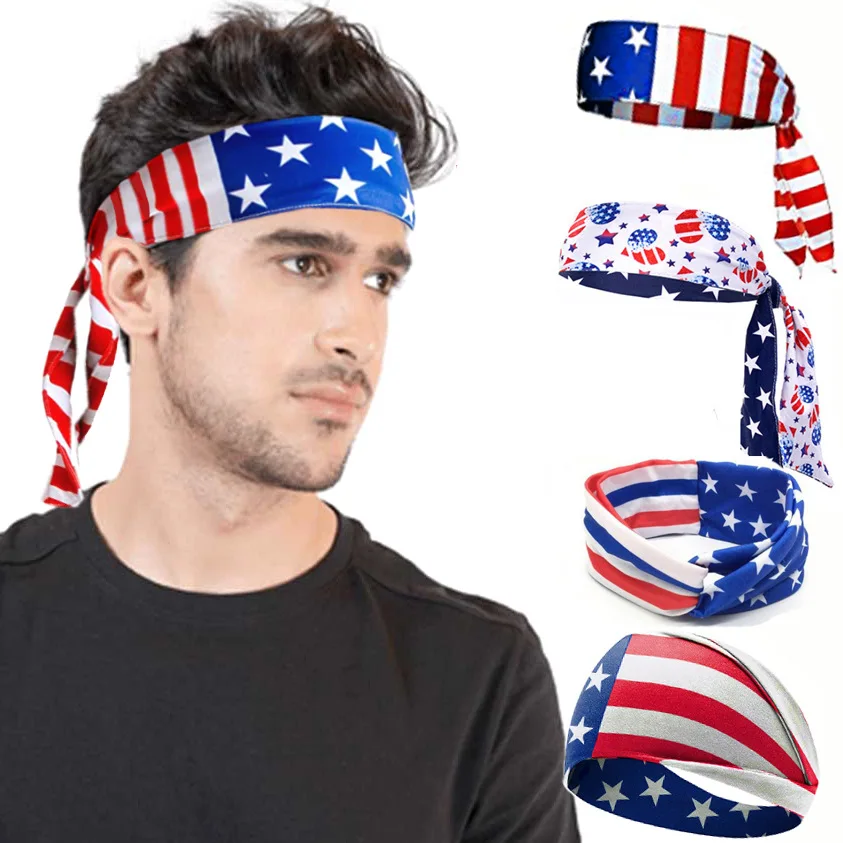 

American Flag Independence Day Headband Sporty Elastic Headband, Women's Fashionable Crisscross Wide Headband Hair Accessory