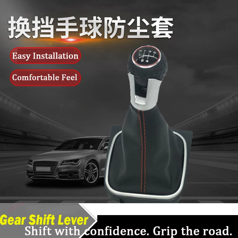 For VW Golf 5 6 Shift Knob 5-Speed Shift Knob Dust Cover Black Red Thread Suede Fabric Supply