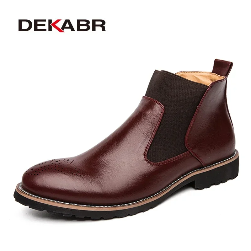 DEKABR Autumn Winter Genuine Leather Ankle Chelsea Boots Men Shoes With Fur Warm Vintage Classic Male Casual Motorcycle Boot