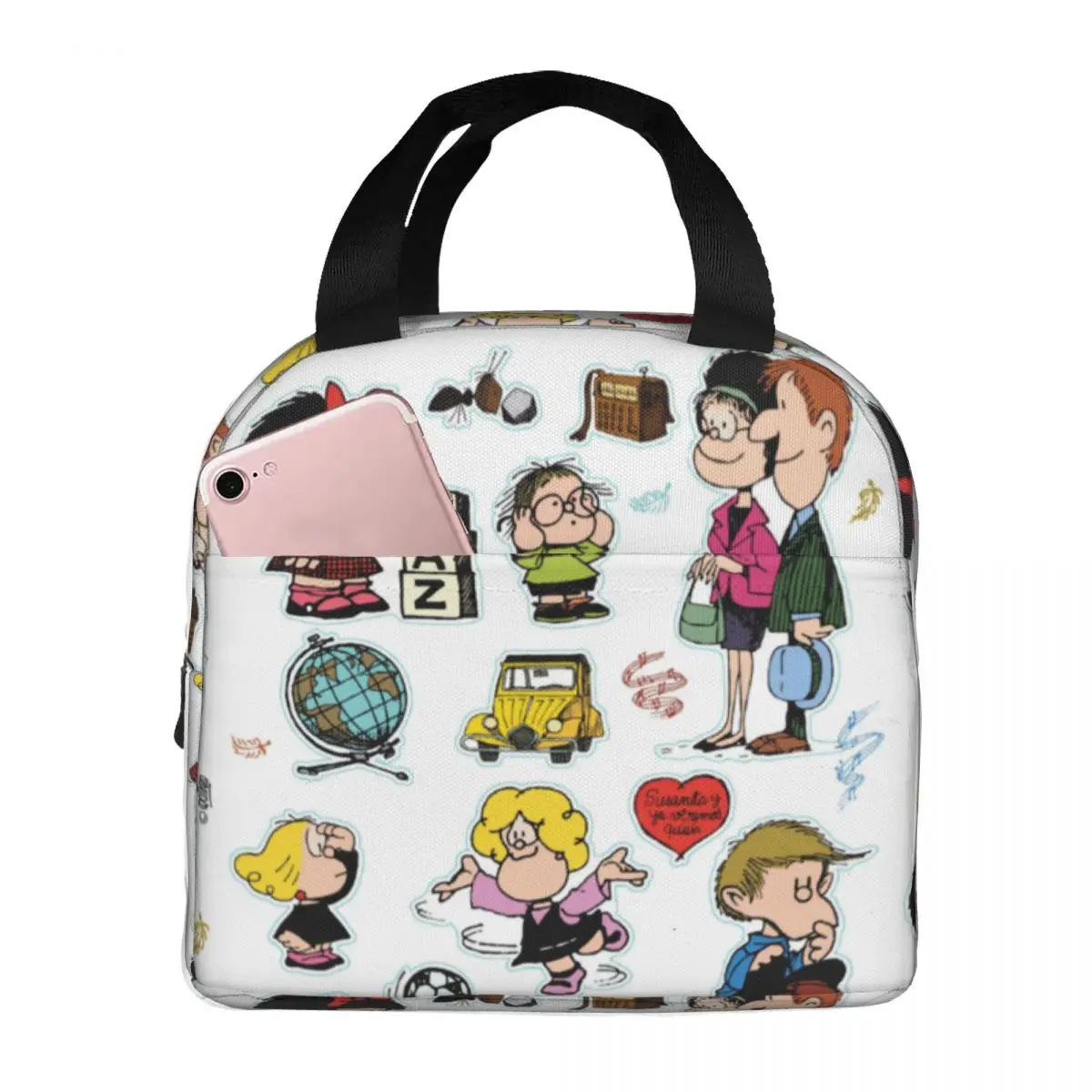 Personagens Mafalda Saco De Almoço Isolado, Saco Térmico Reutilizável, Tote Portátil, Caixa De Praia, Bolsas De Comida Ao Ar Livre