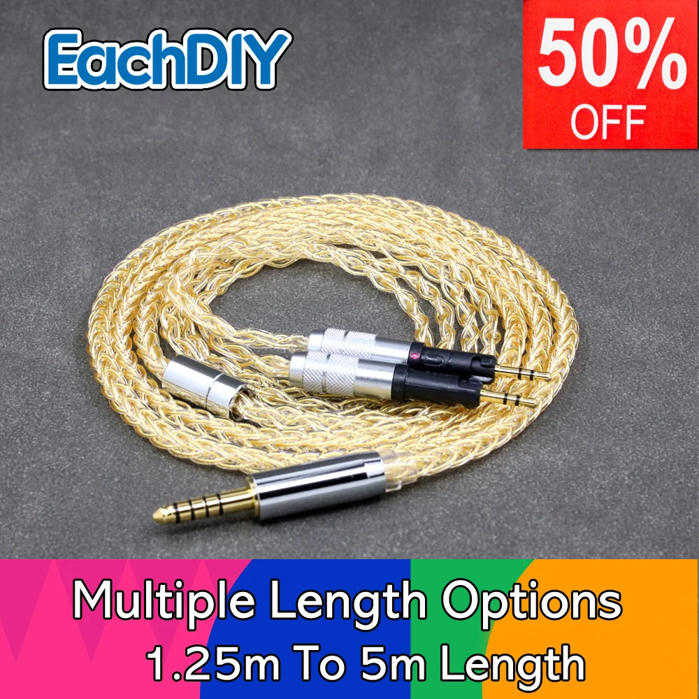

8 Core 99% 7n Pure Silver 24k Gold Plated Earphone Cable For Audio-Technica ATH-R70XA ATH-R70X headphone LN008434
