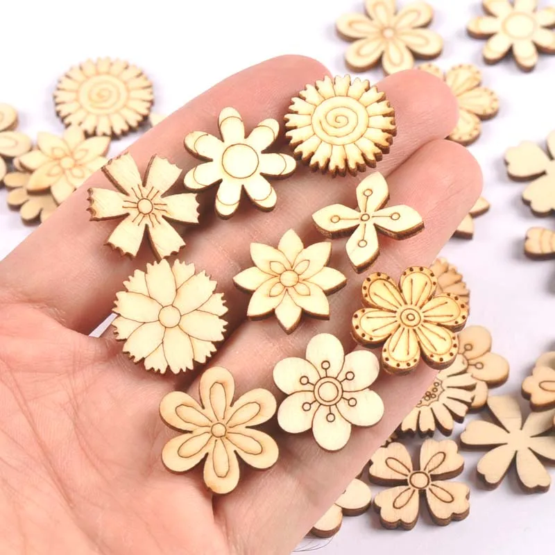 Bear Flower House Natural Wooden Chips Scrapbooking Carft for Home Decoration Diy Embellishments cp3362