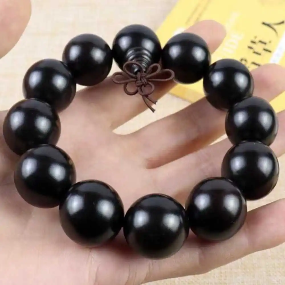 20MM Natural Ebony Cuff Men Mala Buddha Lucky Bracelet Prayer Pray Bless Men's Meditation Gift Yoga