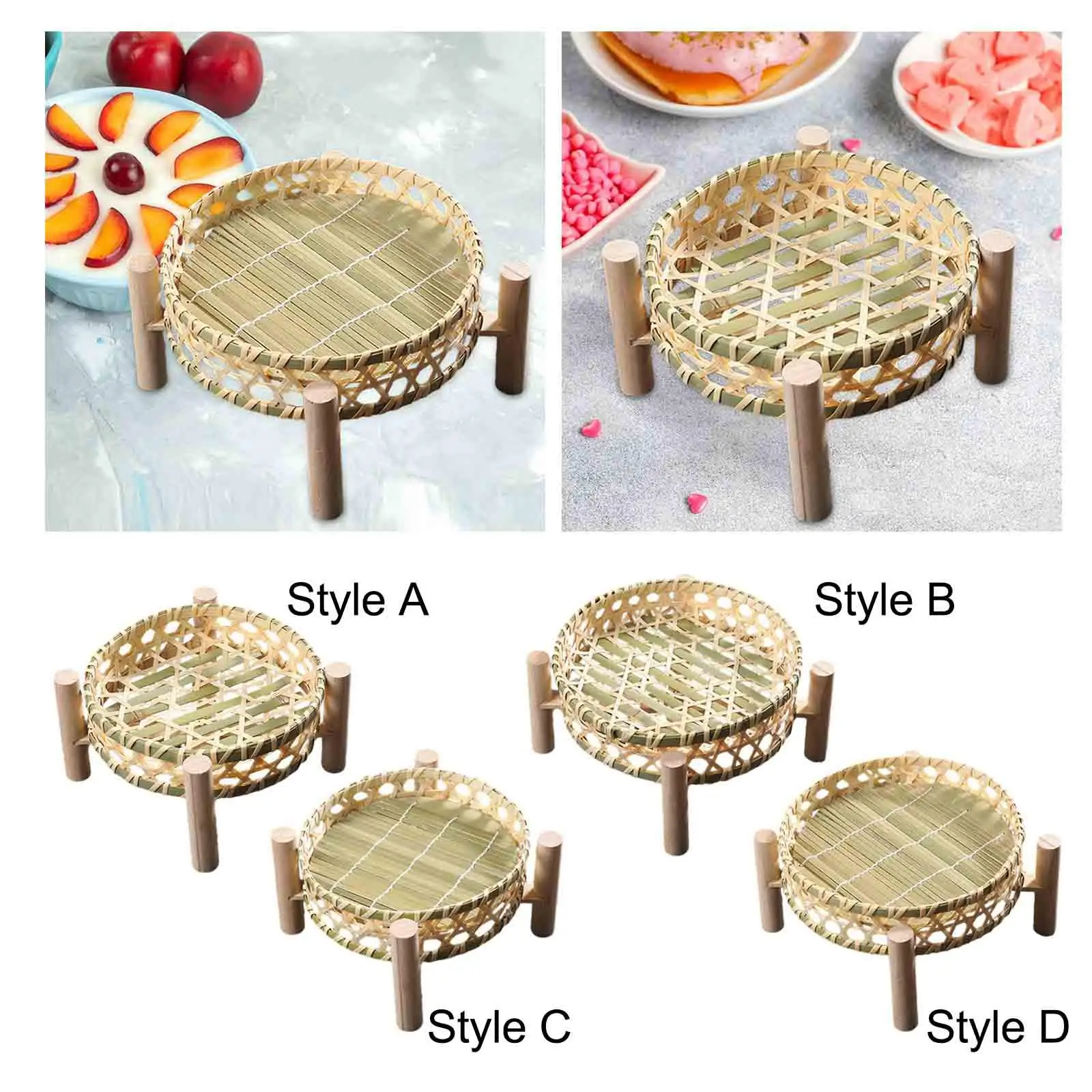 Woven Storage Basket Display Stand Foldable Rustic Serving Tray Fruit ...