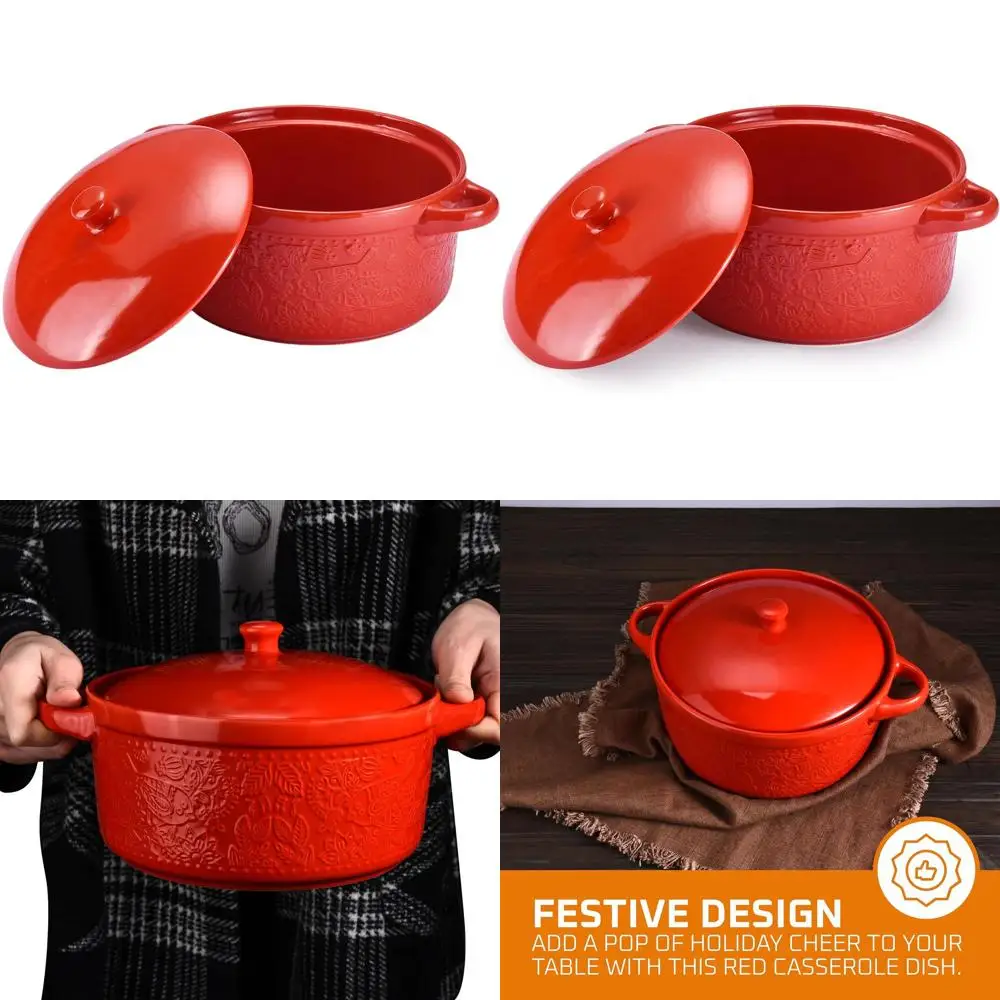 

Ceramic Casserole Dish - Baking Dish Bowl Oven Safe With Lid and Handles - Covered Glass Cookware Essential for Kitchen - For Ba