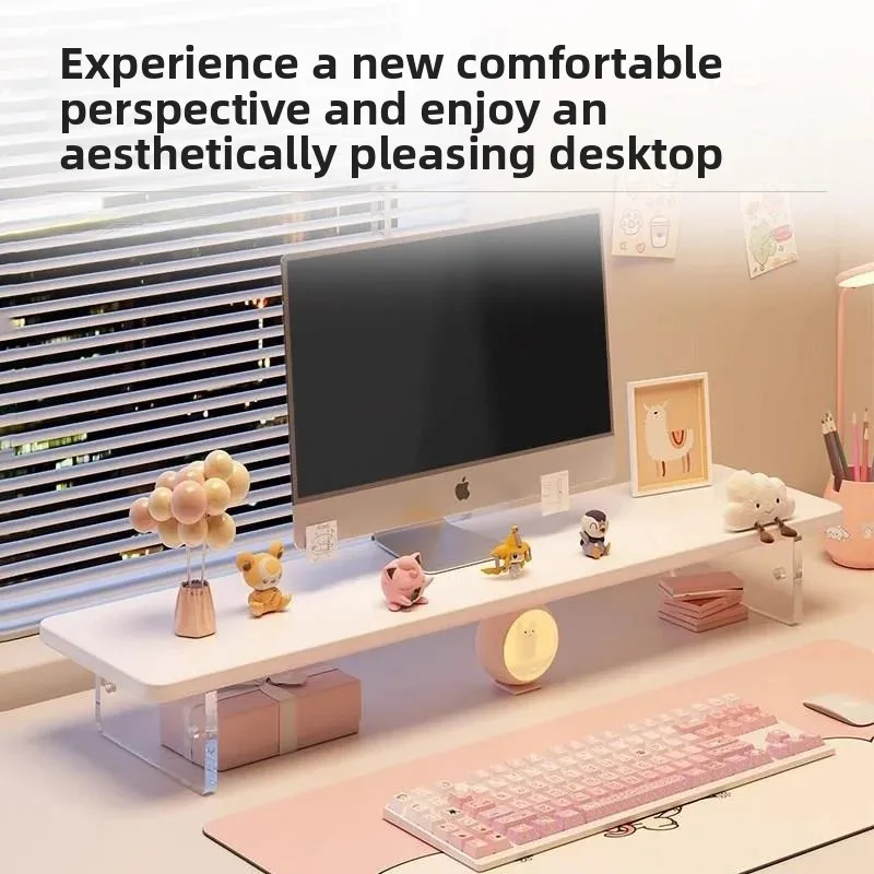 Desktop Computer Riser Office Workstation Monitor Stand Computer Desk Organizer Acrylic Shelf Modern Minimalist Design