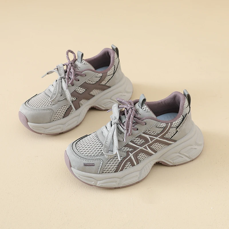 ￼ ￼ ￼ Women's Sporty Breathable Mesh Slip-On Shoes Comfortable Thick Bottom Heightening Dad Shoes Versatile Casual Spring New St
