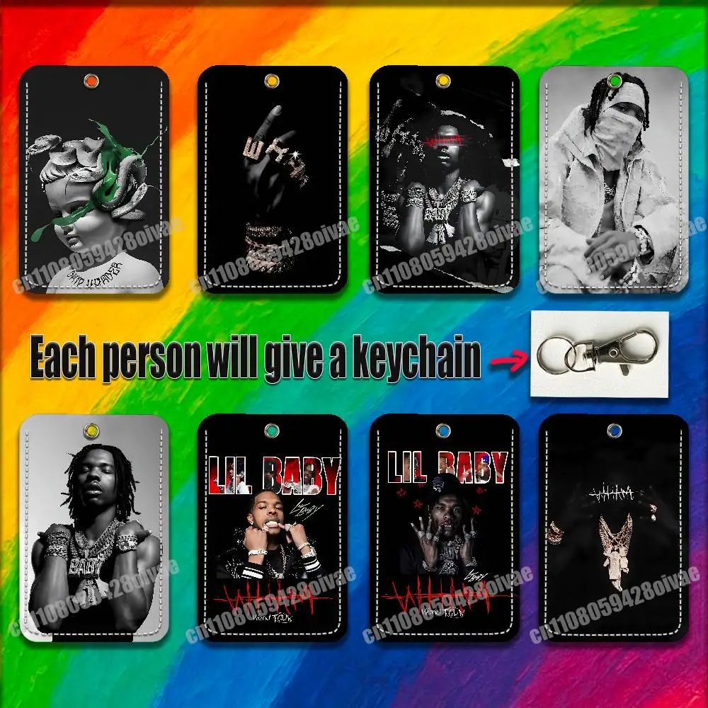 

L-Lil Baby WHAM Drip Harder For ID Clips Credit Bank Subway Card Holder Cover Sleeve Ornament Leather Keychain