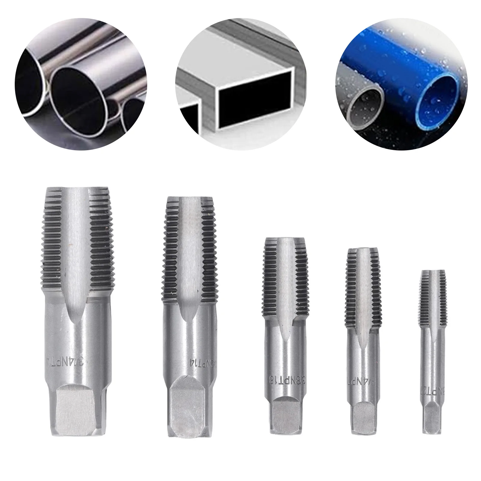 

Threading Plumbing NPT Tap Set Sizes Included 3/4 1/2 3/8 1/4 1/8inch Rounded Handle 5 Piece NPT Pipe Taps for Re Thread