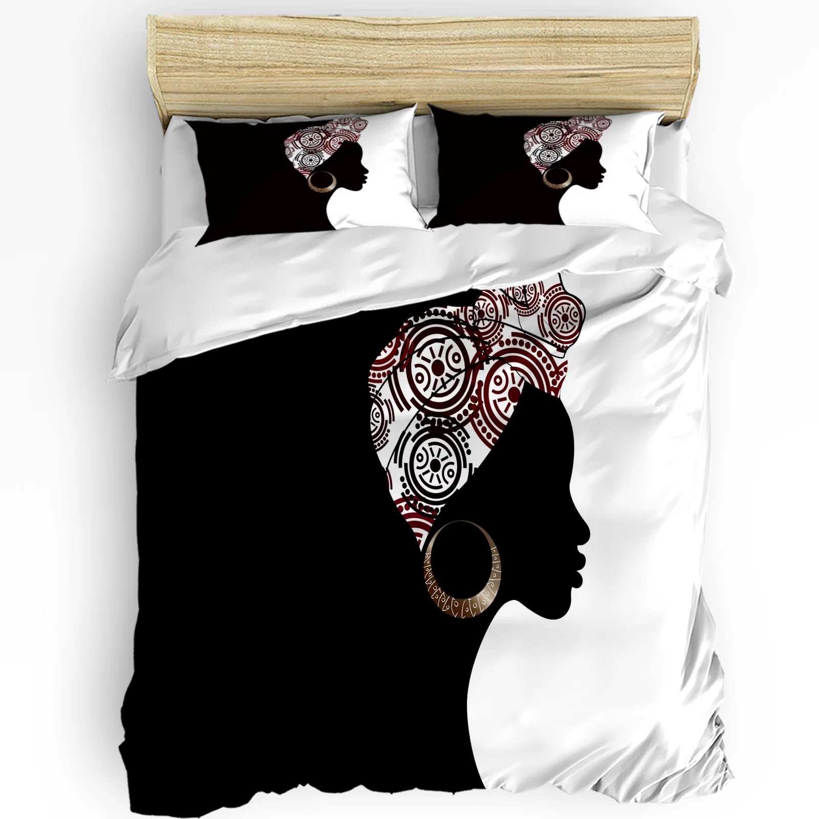 Black Woman Black White Bedding Set 3pcs Boys Girls Duvet Cover Pillowcase Kids Adult Quilt Cover Double Bed Set Home Textile