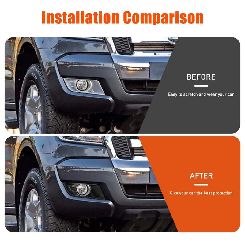 

ABS Matte Black For Ford Ranger 2015-2016 Car front fog light frame decorative sticker car exterior protection accessories 2Pcs