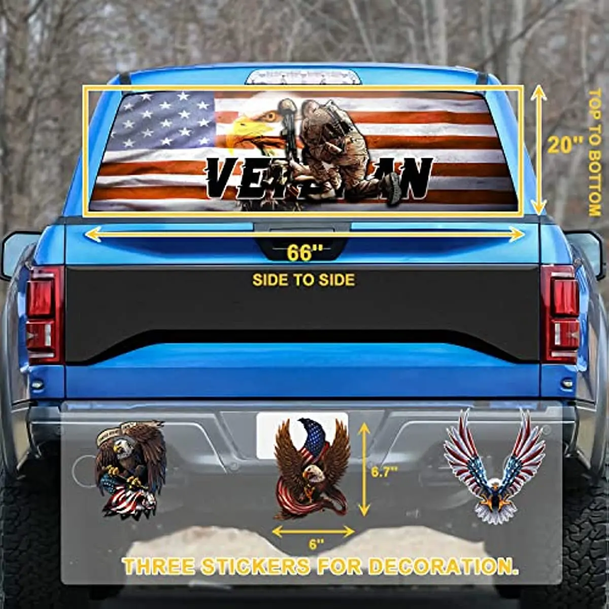 Hsdiokl American Flag Rear Window Decals,Veteran Truck Stickers,Personalized Eagle Pattern for Men,66''x20''